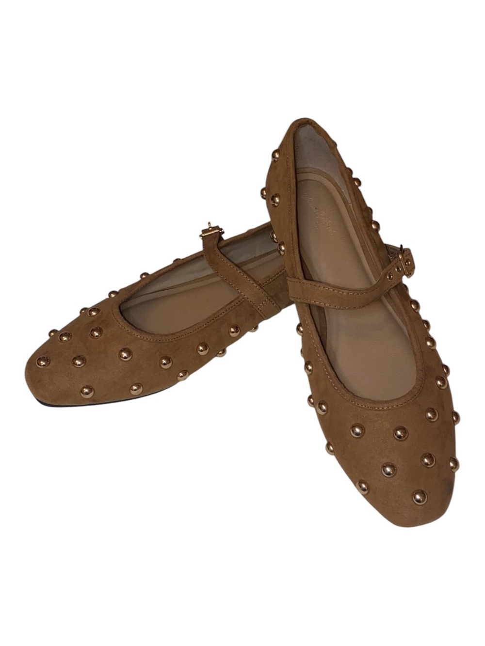 UNIVERSAL THREAD Penny Gold Studded Mary Jane Casual Flats Cognac Brown Size 11 - Picture 3 of 9